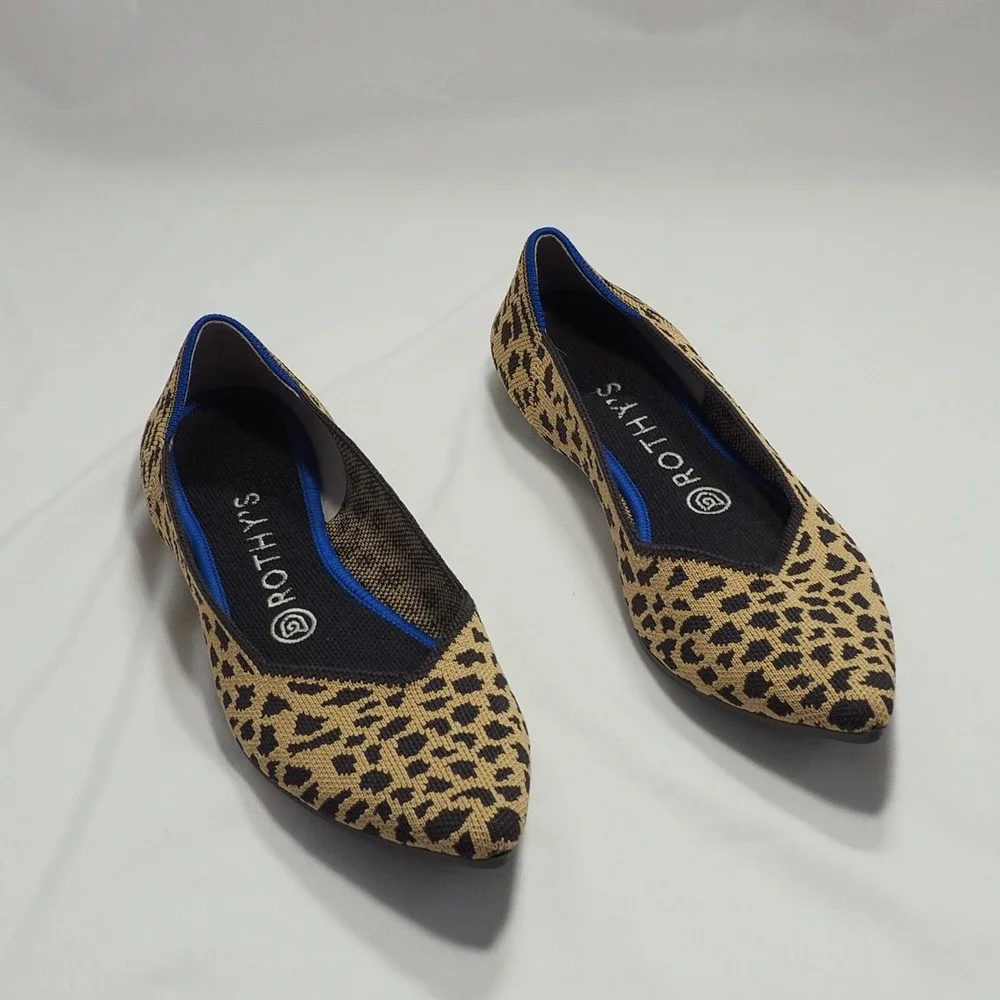Rothys The Point Women 8.5 Brown Leopard Animal Print Ballet Flats Pointed Shoes
